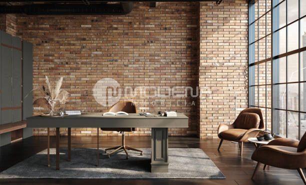 Modern office interior in loft, industrial style, 3d render